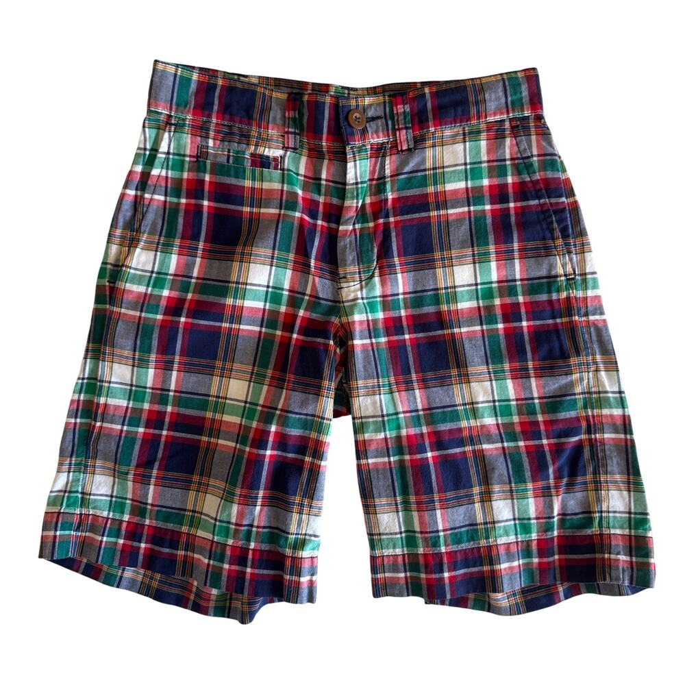 Polo Ralph Lauren Boys 8 Madras Plaid Cotton Shorts Navy Red Green Preppy Summer - Picture 2 of 12